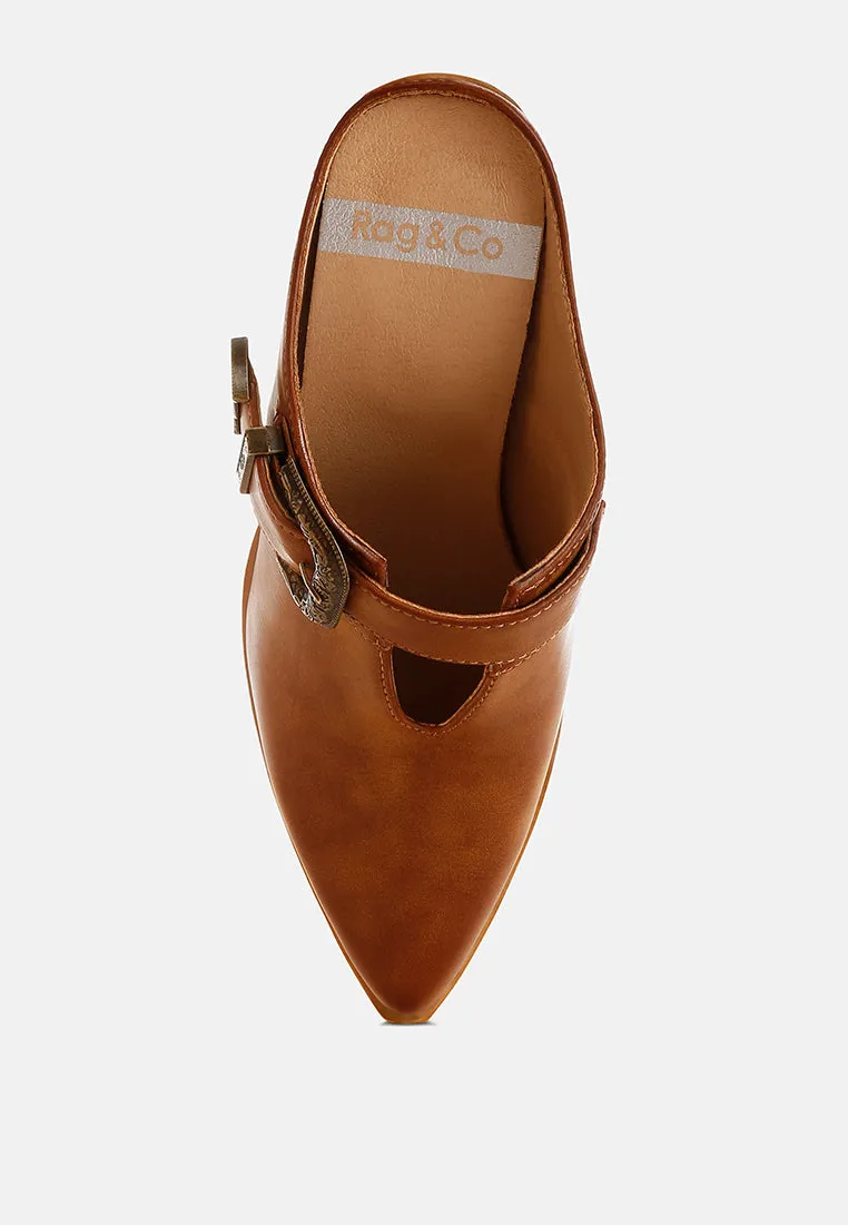 Carved Buckle Statement Mules By RUW
