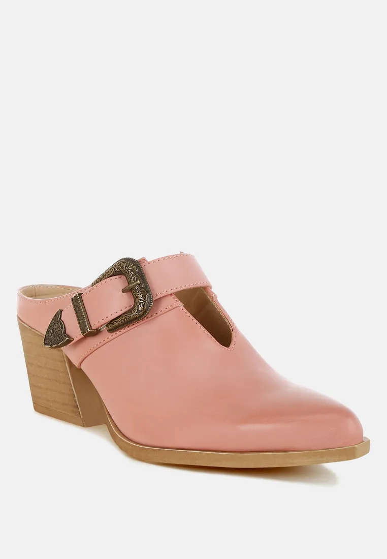 Carved Buckle Statement Mules By RUW