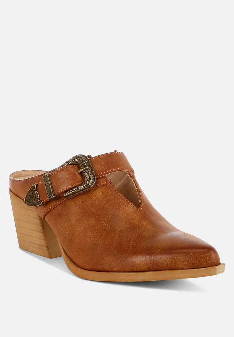 Carved Buckle Statement Mules By RUW