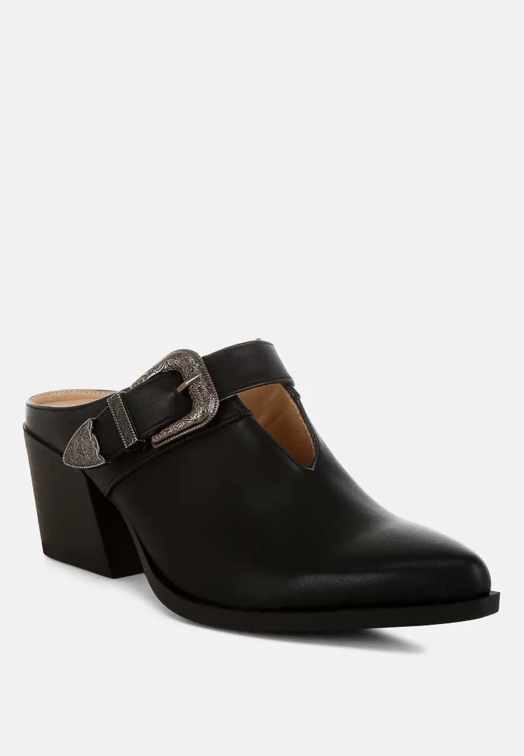 Carved Buckle Statement Mules By RUW