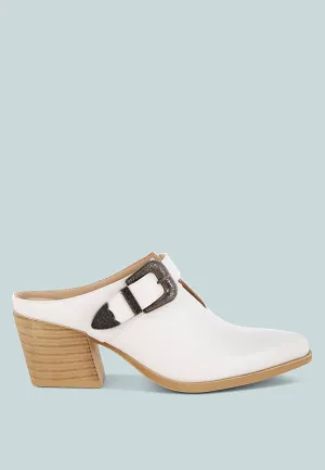 Carved Buckle Statement Mules By RUW