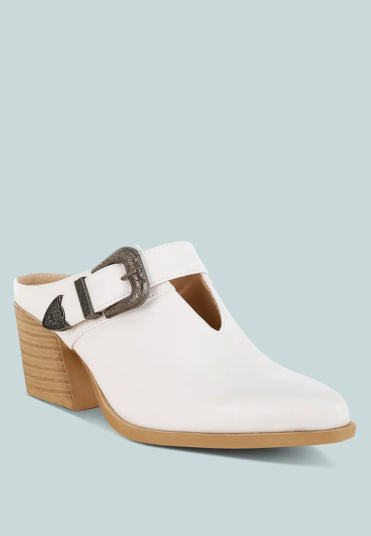 Carved Buckle Statement Mules By RUW
