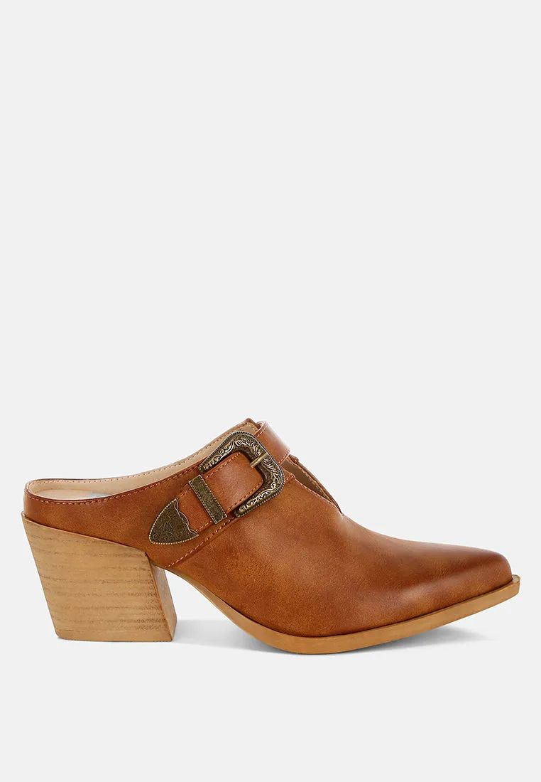 Carved Buckle Statement Mules By RUW