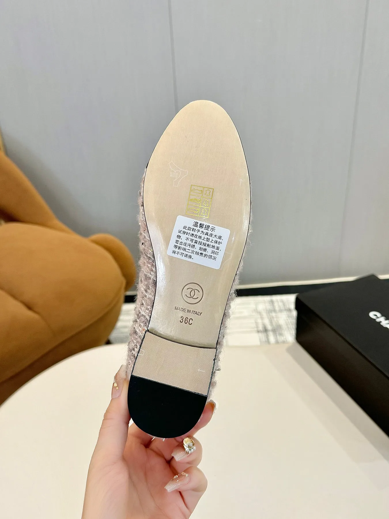 cc 25c ballet flat pink white tweed black grosgrain 233622