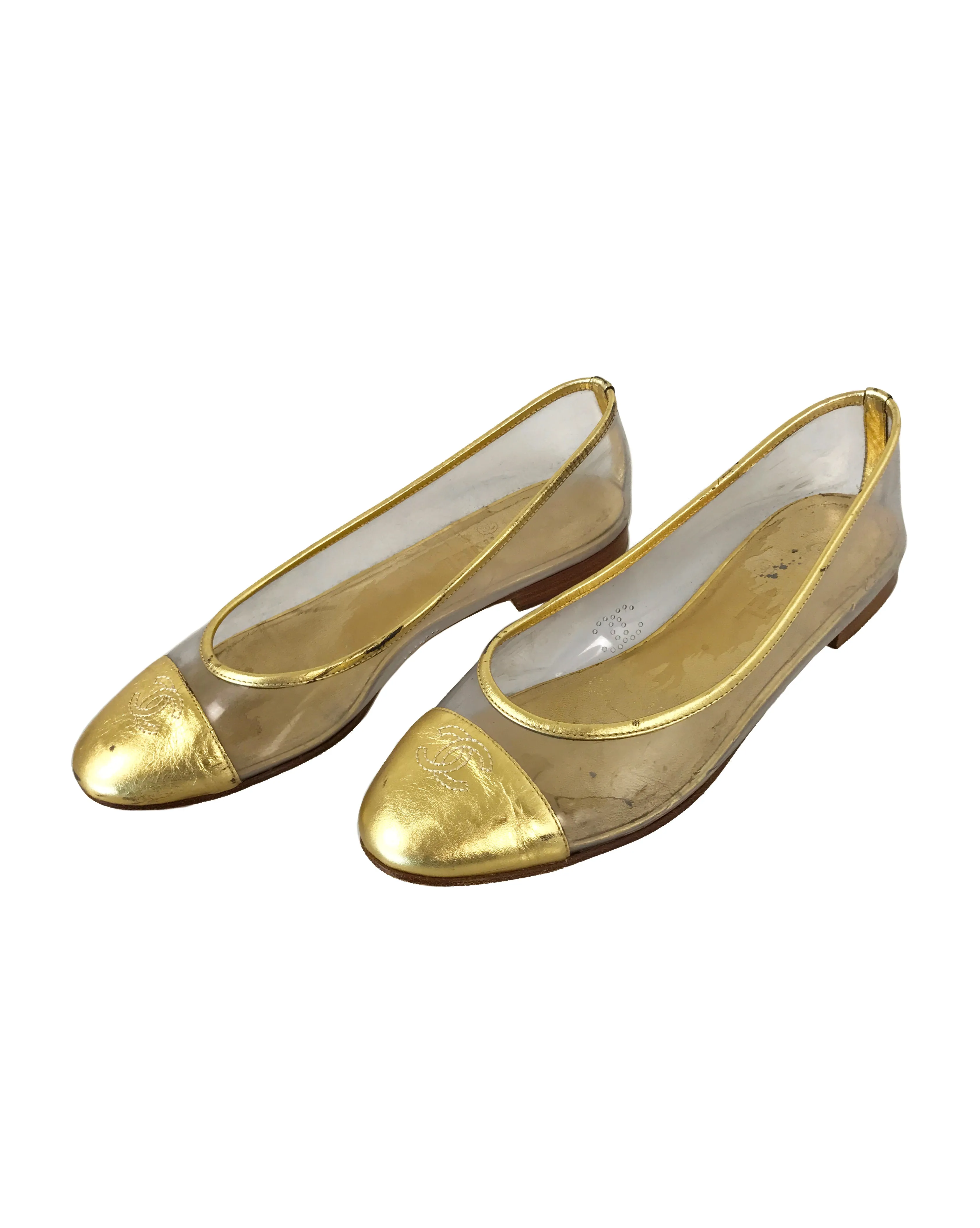 Chanel Gold Perspex Ballet Flats