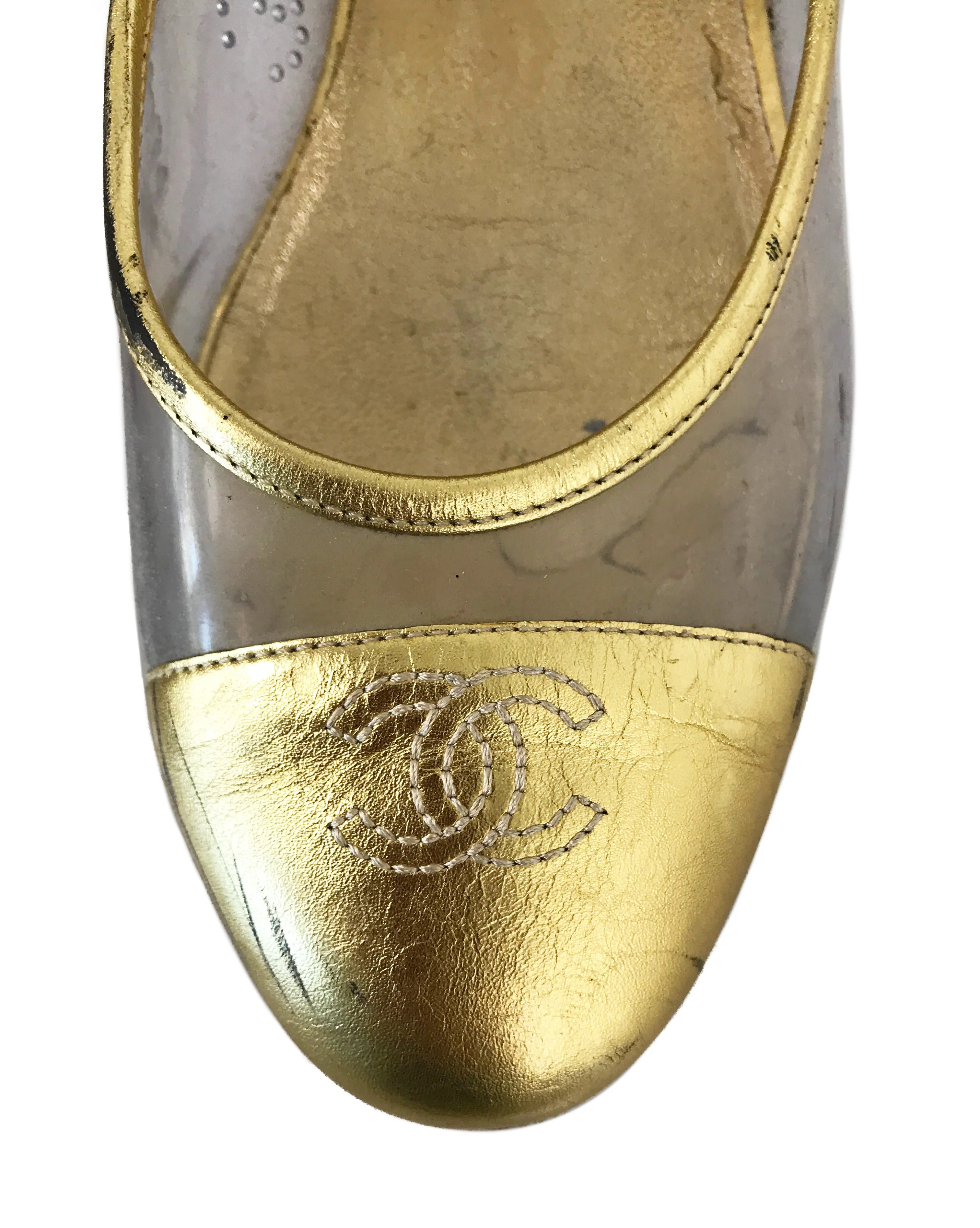 Chanel Gold Perspex Ballet Flats