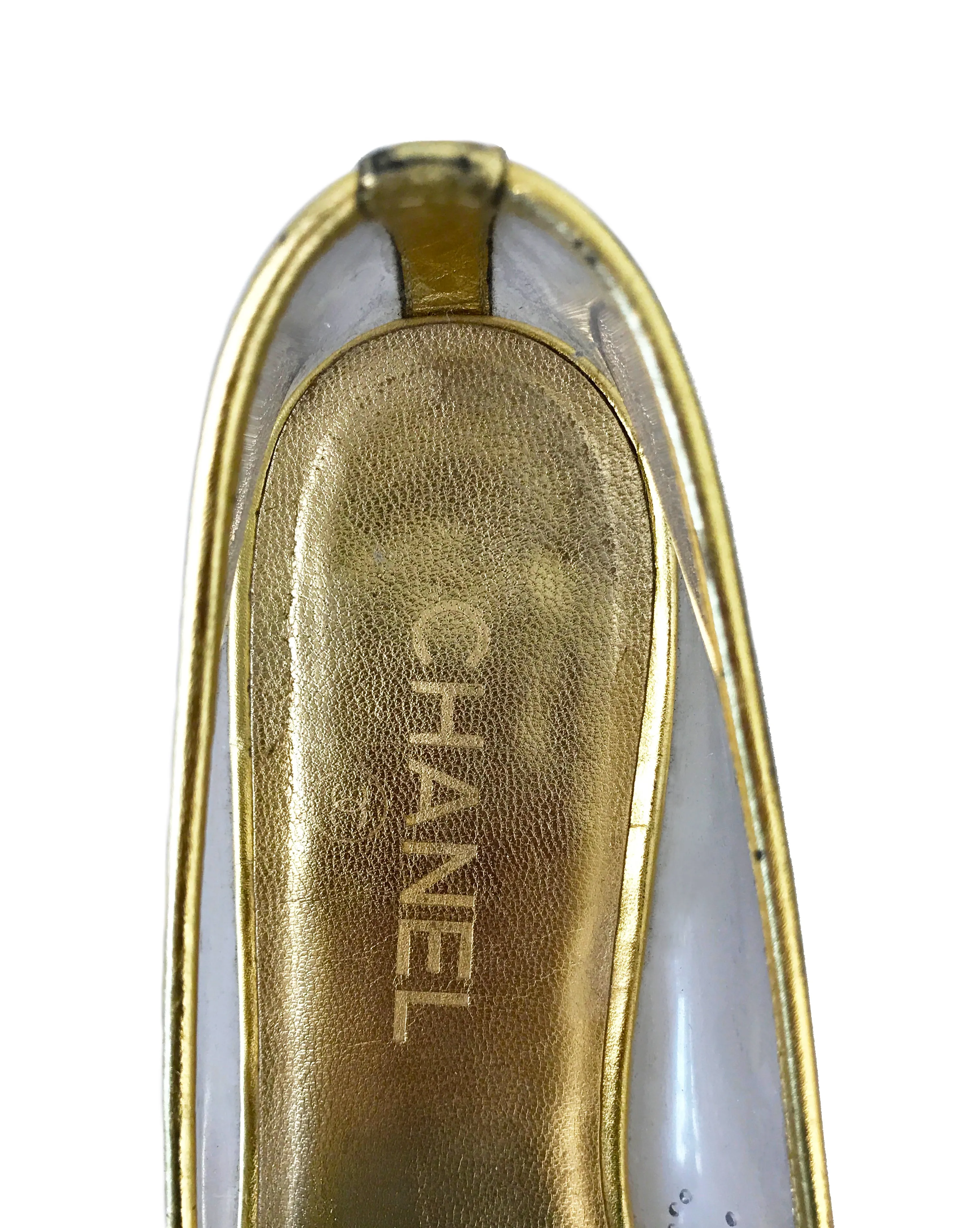 Chanel Gold Perspex Ballet Flats