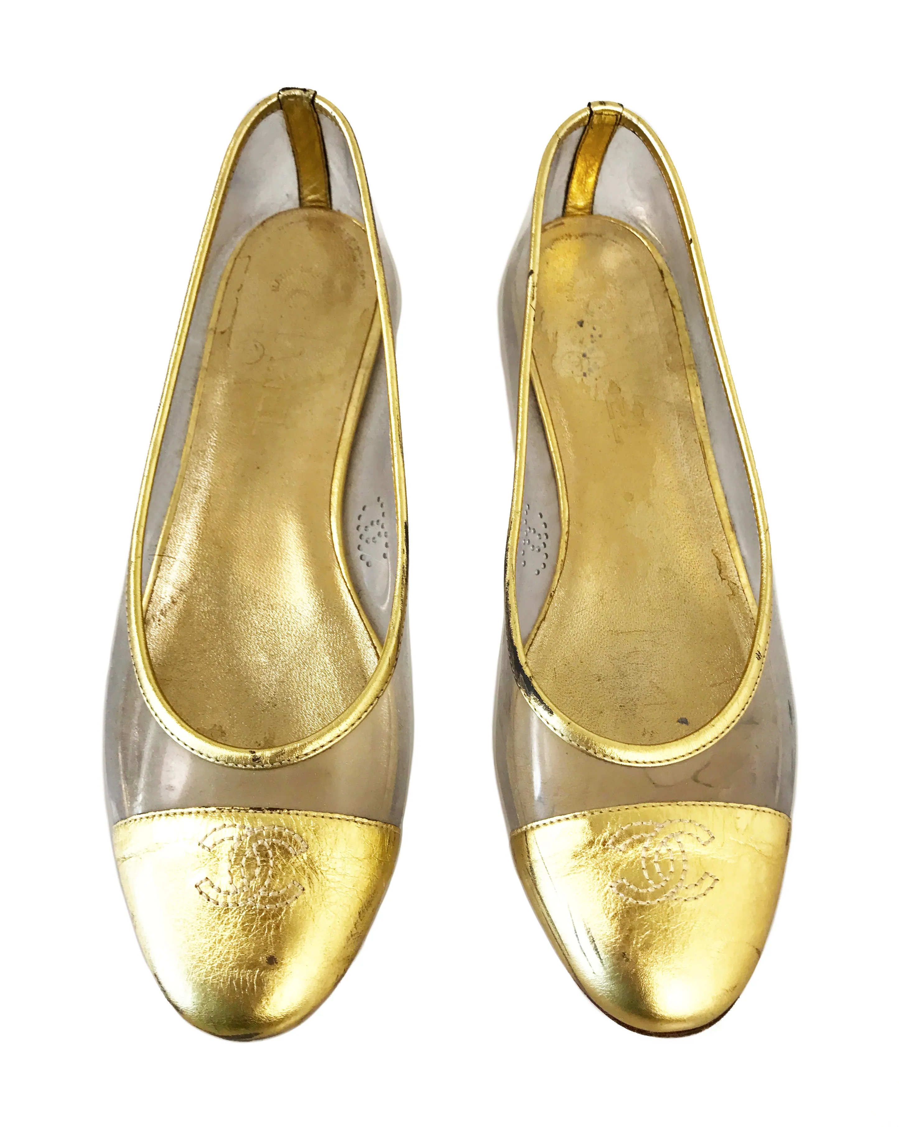 Chanel Gold Perspex Ballet Flats