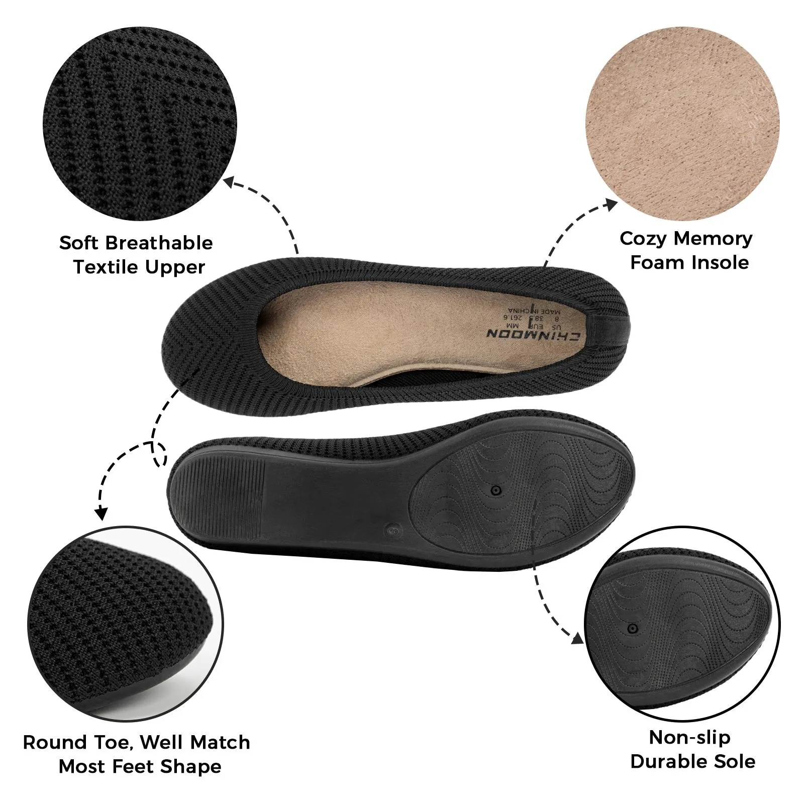 CHIN·MOON Women's Ballet Flats Comfortable Dressy Walking Dress Casual Shoes