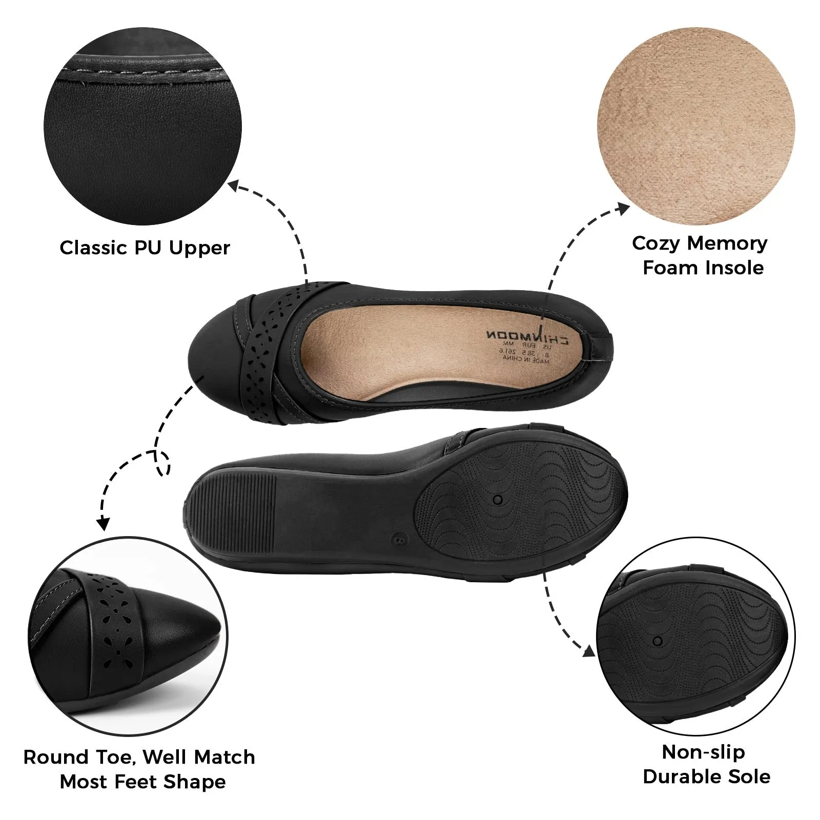 CHIN·MOON Women's Ballet Flats Comfortable Dressy Walking Dress Casual Shoes