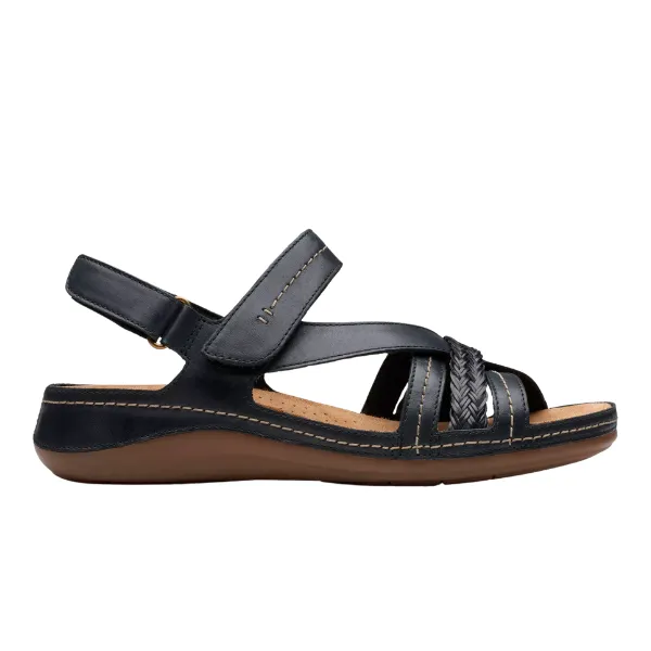 Clarks Women's Cecily Strap Leather Wide Black Combo
