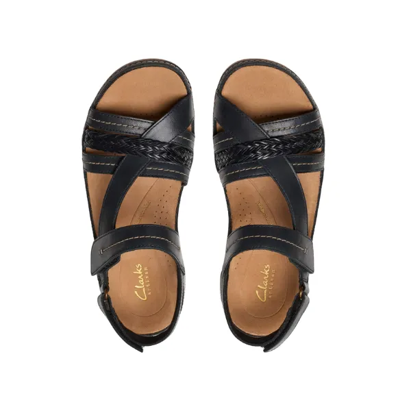 Clarks Women's Cecily Strap Leather Wide Black Combo