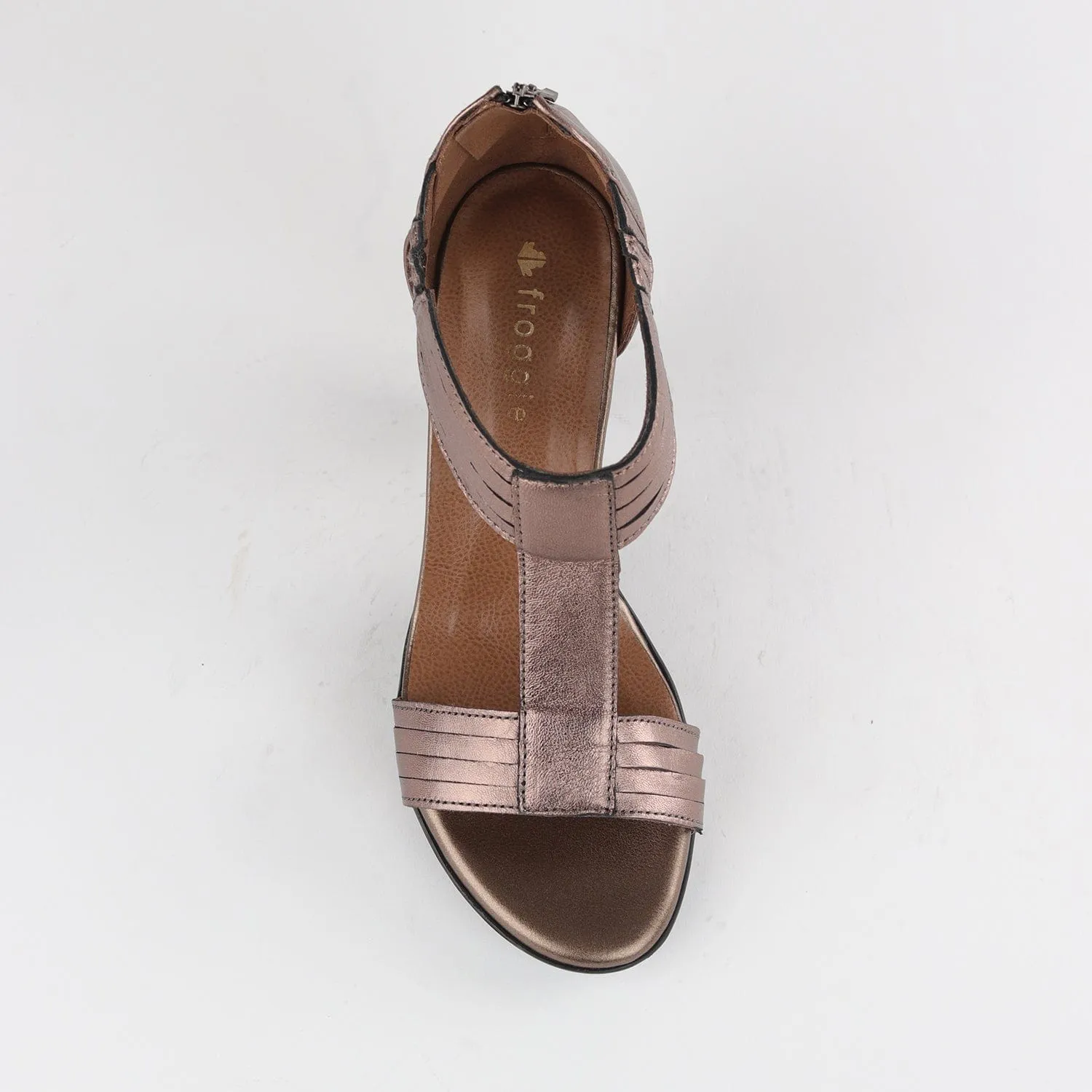 Close Back T-Bar High Heel Sandal in Lead Metallic - 10729