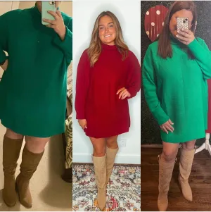 Comfy Sweater Tunic Dress- Emerald