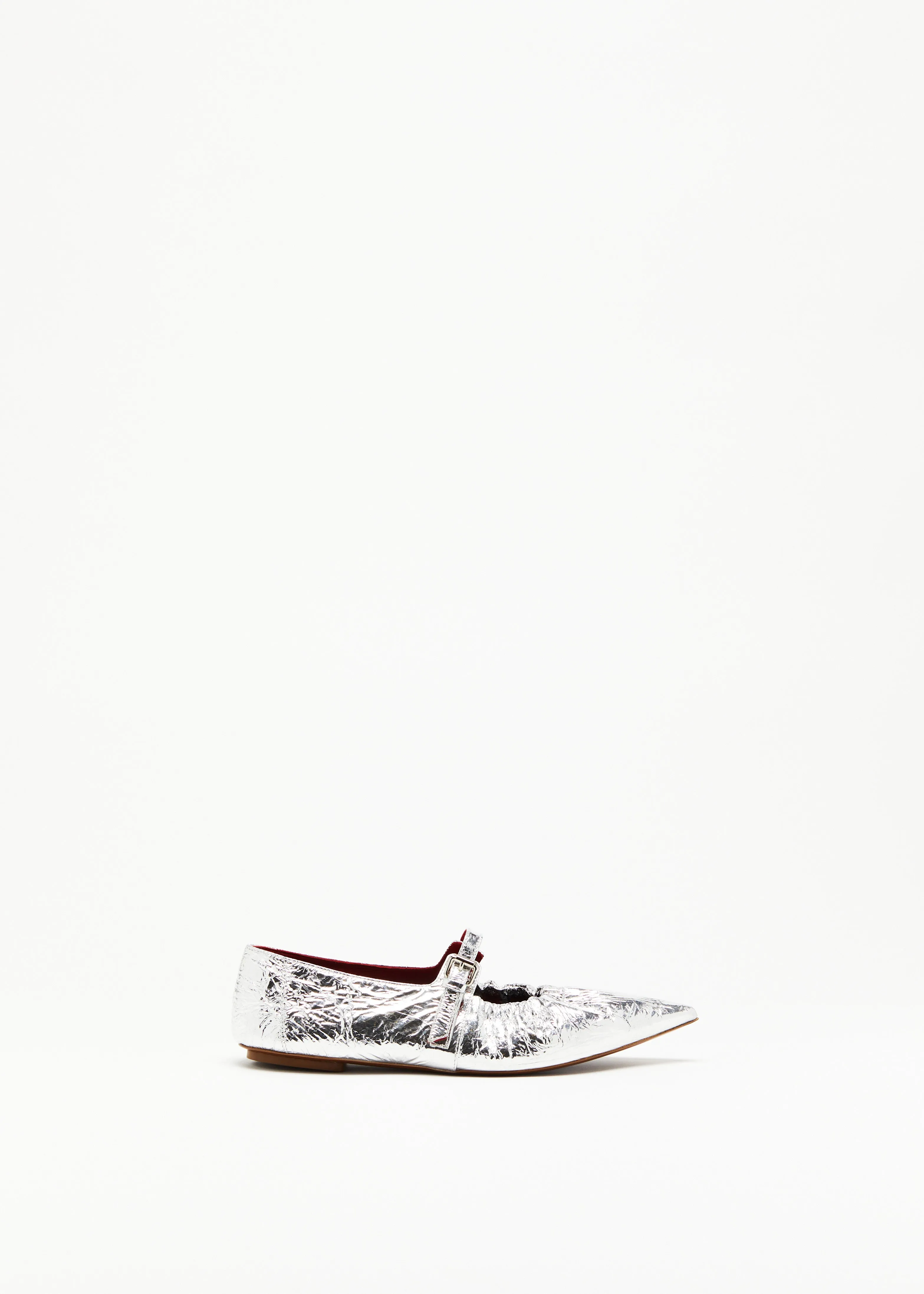 CRINKLED SILVER LEATHER POINTED BALLERINA