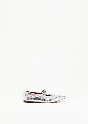 CRINKLED SILVER LEATHER POINTED BALLERINA