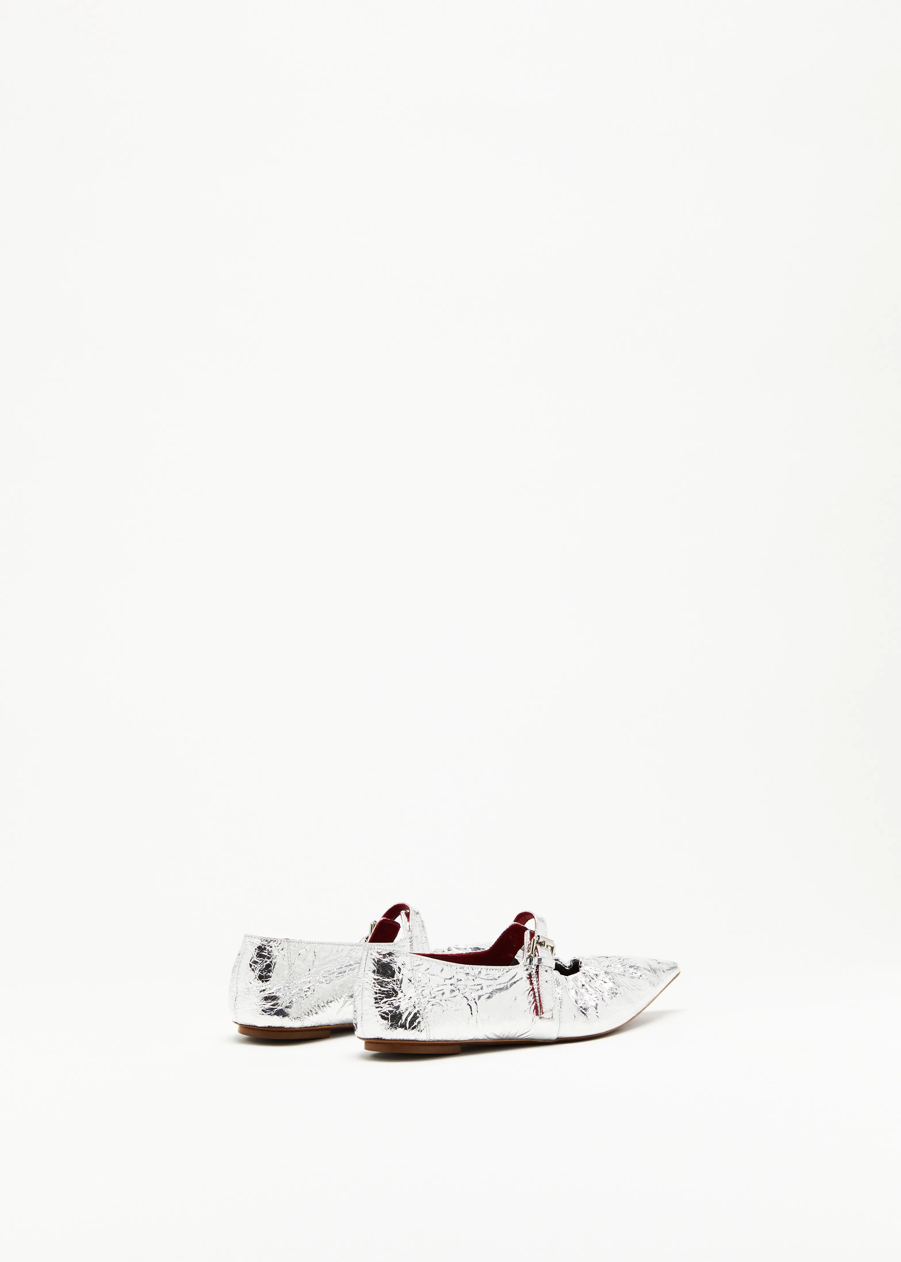 CRINKLED SILVER LEATHER POINTED BALLERINA