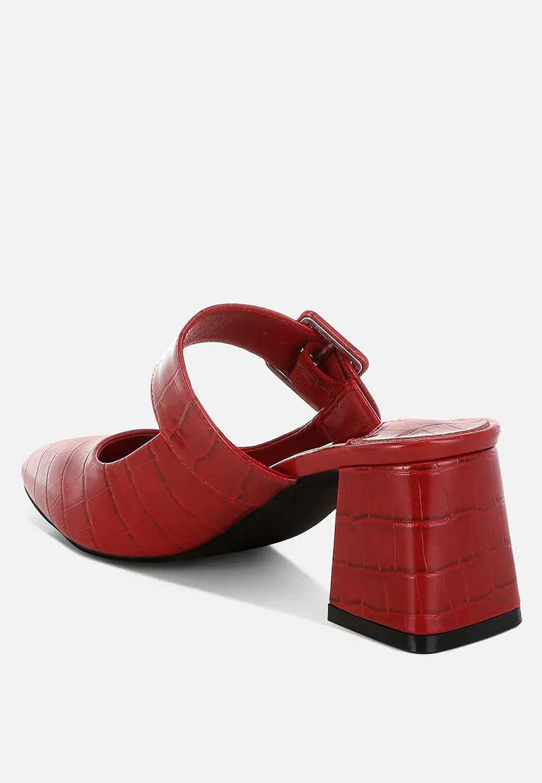 Croco Buckle Strap Detail Mules By MODE