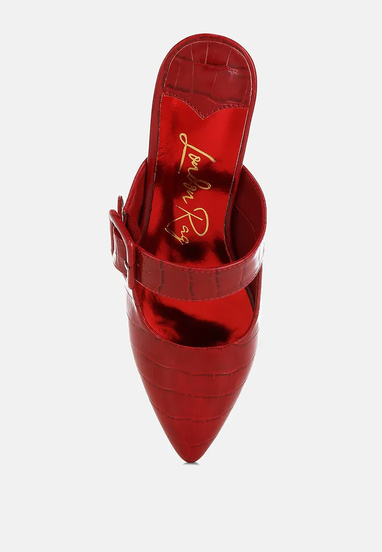 Croco Buckle Strap Detail Mules By MODE