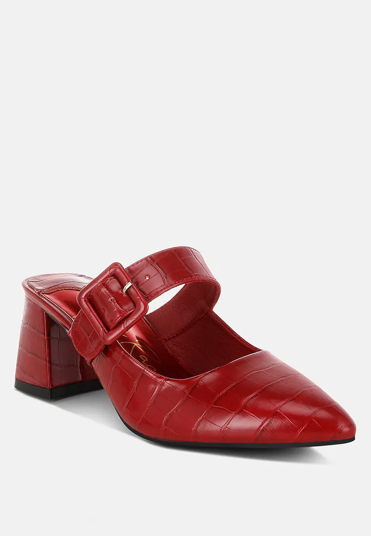 Croco Buckle Strap Detail Mules By MODE