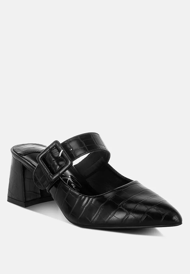 Croco Buckle Strap Detail Mules By MODE