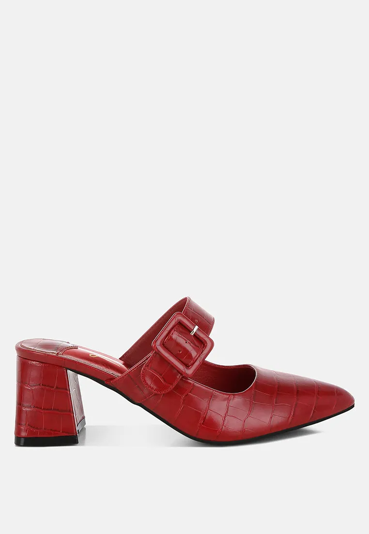 Croco Buckle Strap Detail Mules By MODE