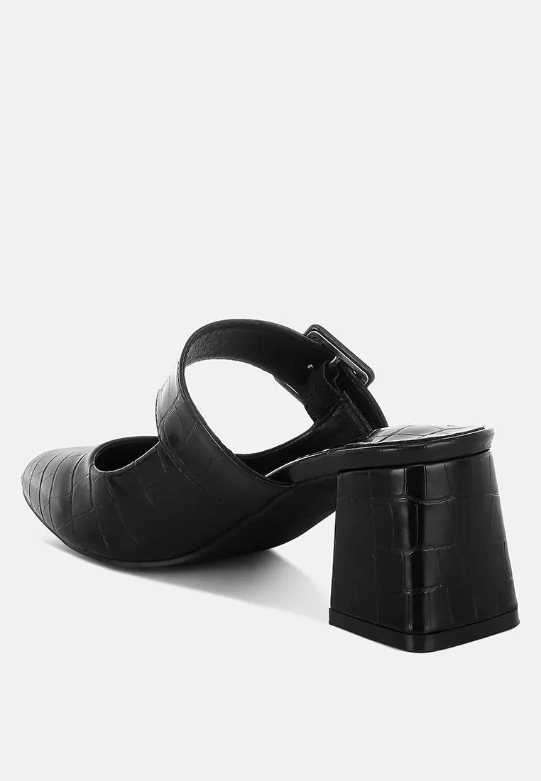 Croco Buckle Strap Detail Mules By MODE