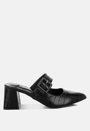 Croco Buckle Strap Detail Mules By MODE