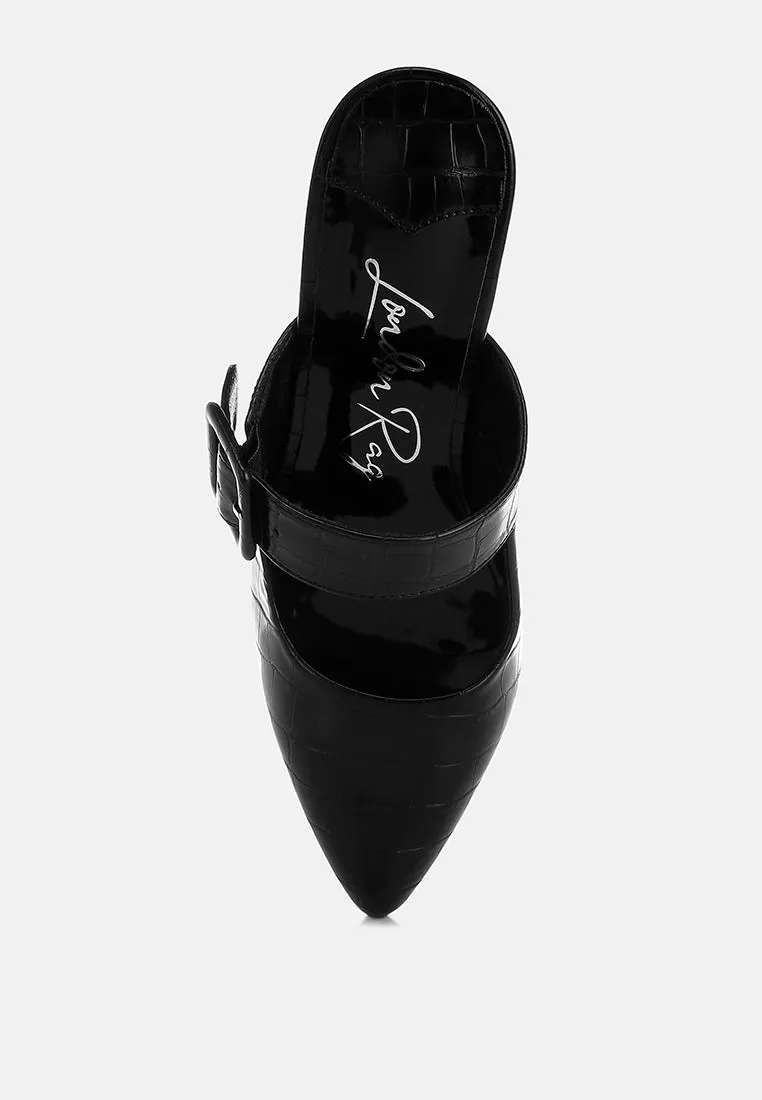 Croco Buckle Strap Detail Mules By MODE