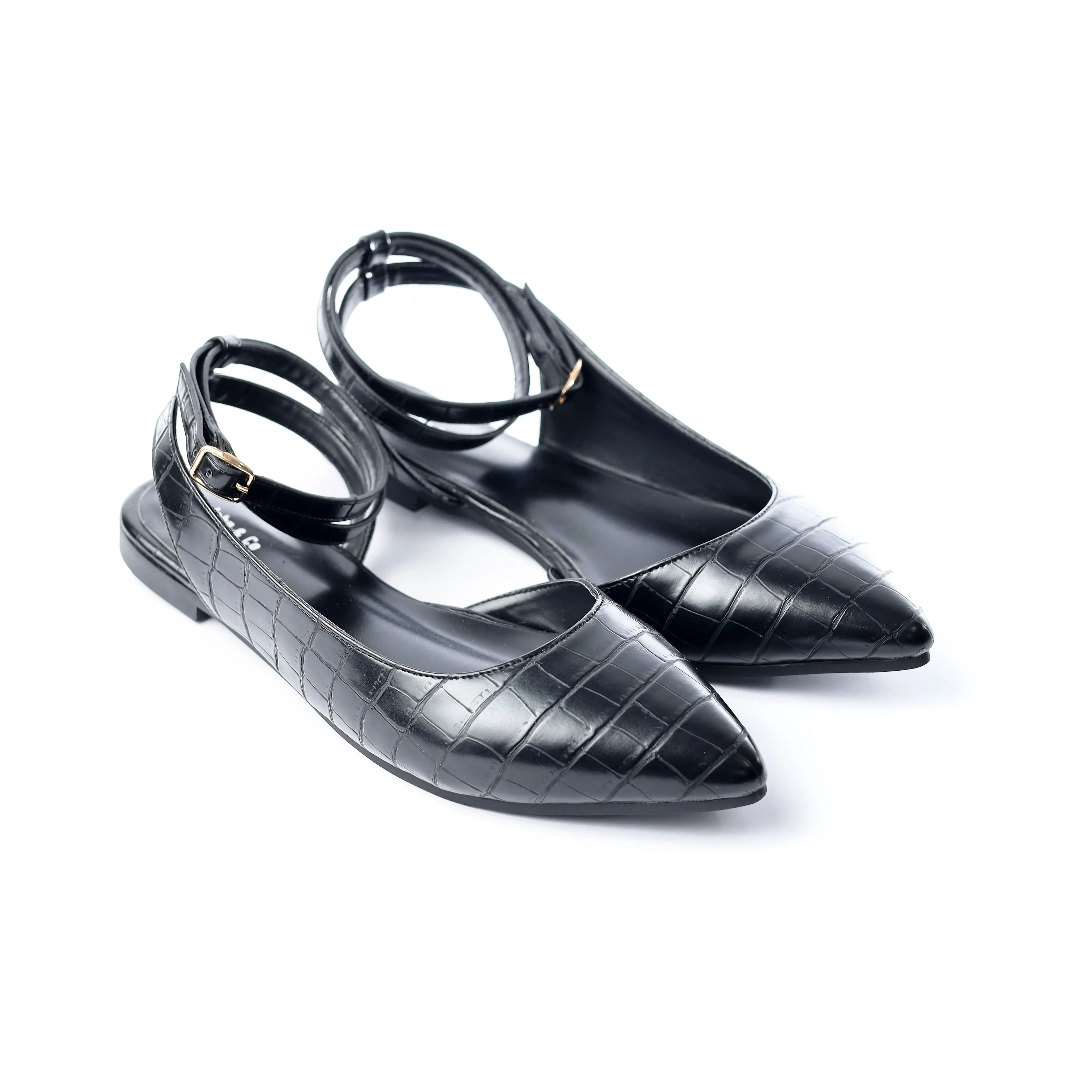 Crocodile-Embossed Ankle Flats