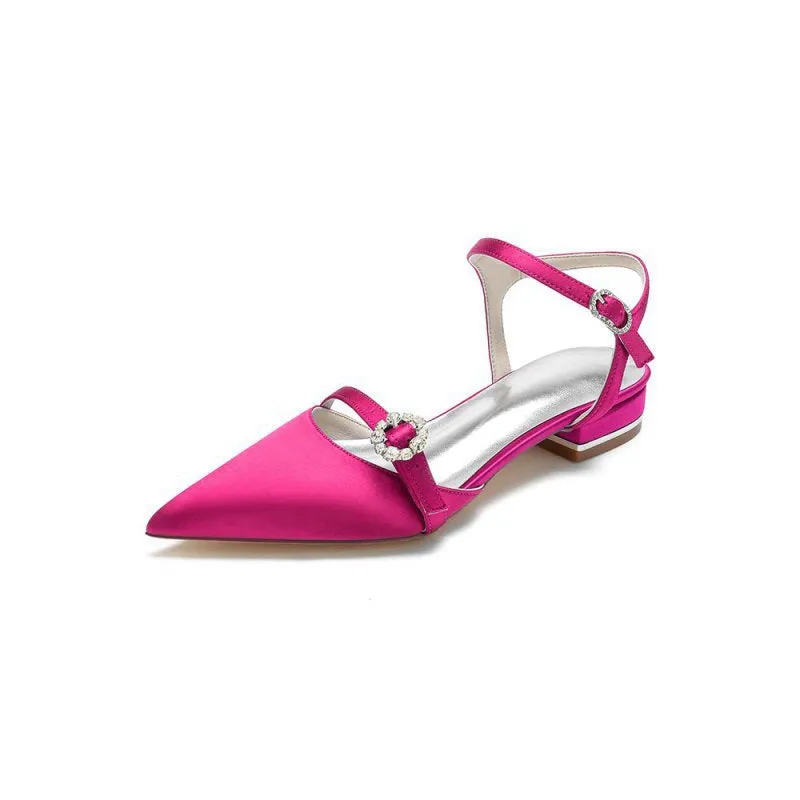 Crystal Buckle Strap Pointed Toe Flats