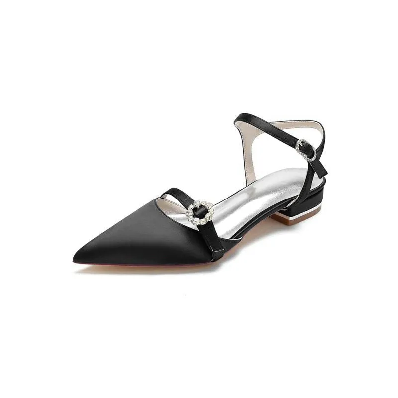 Crystal Buckle Strap Pointed Toe Flats