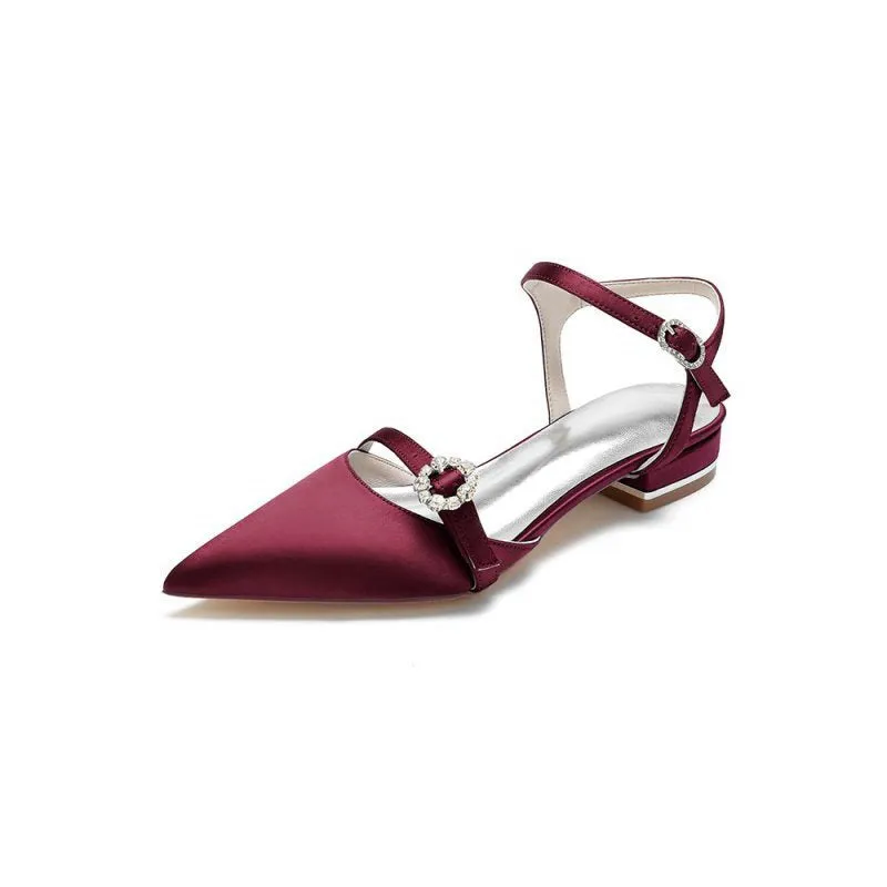 Crystal Buckle Strap Pointed Toe Flats