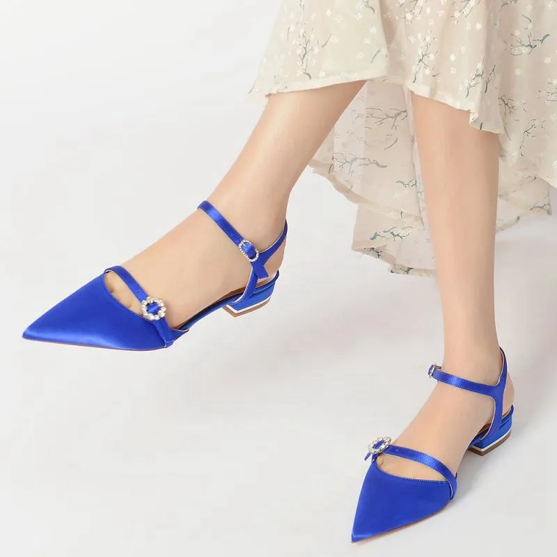 Crystal Buckle Strap Pointed Toe Flats
