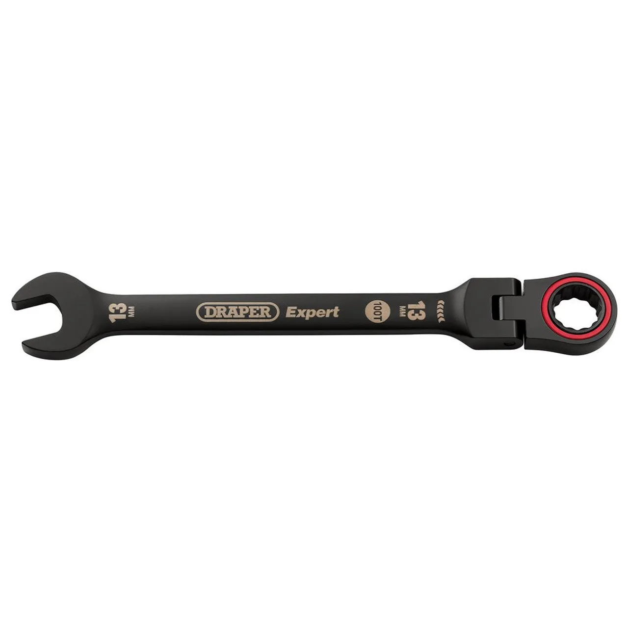 Draper Expert HI-TORQ® Metric Flexible Head Ratchet Combination Spanner, 13mm, Black