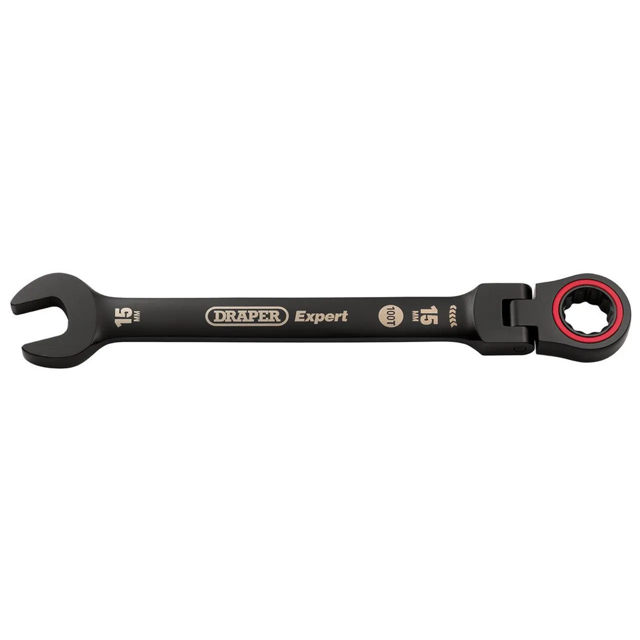 Draper Tools Expert HI-TORQ® Metric Flexible Head Ratchet Combination Spanner, 15mm, Black