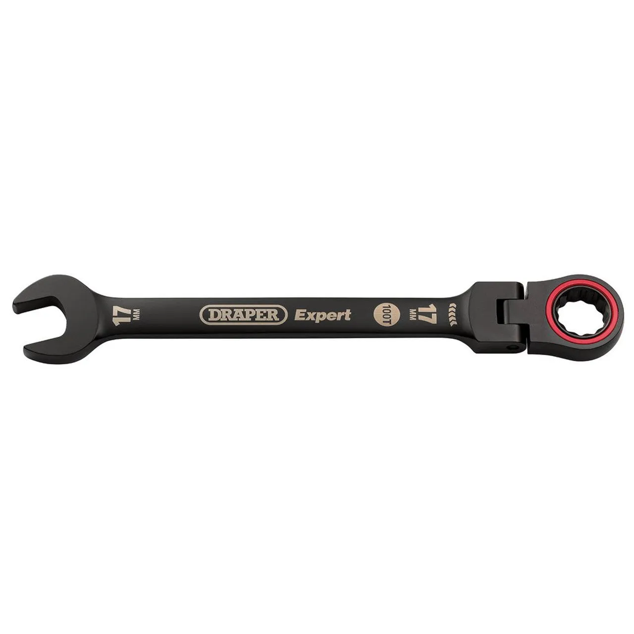 Draper Tools Expert HI-TORQ® Metric Flexible Head Ratchet Combination Spanner, 17mm, Black