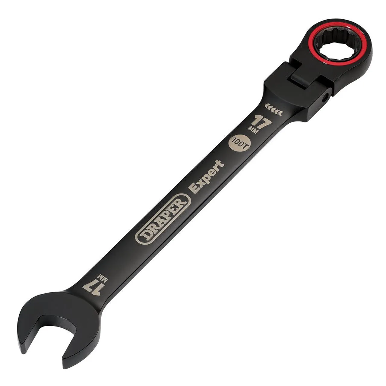 Draper Tools Expert HI-TORQ® Metric Flexible Head Ratchet Combination Spanner, 17mm, Black