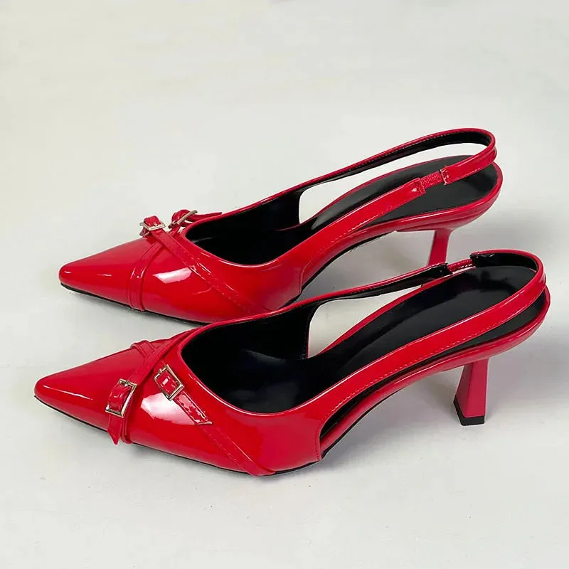 Elegant Women Thin Heels Pumps Shoes Female Slides Fashion Pointed Toe Ladies High Heels Sandals Shoes