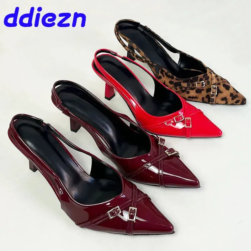 Elegant Women Thin Heels Pumps Shoes Female Slides Fashion Pointed Toe Ladies High Heels Sandals Shoes