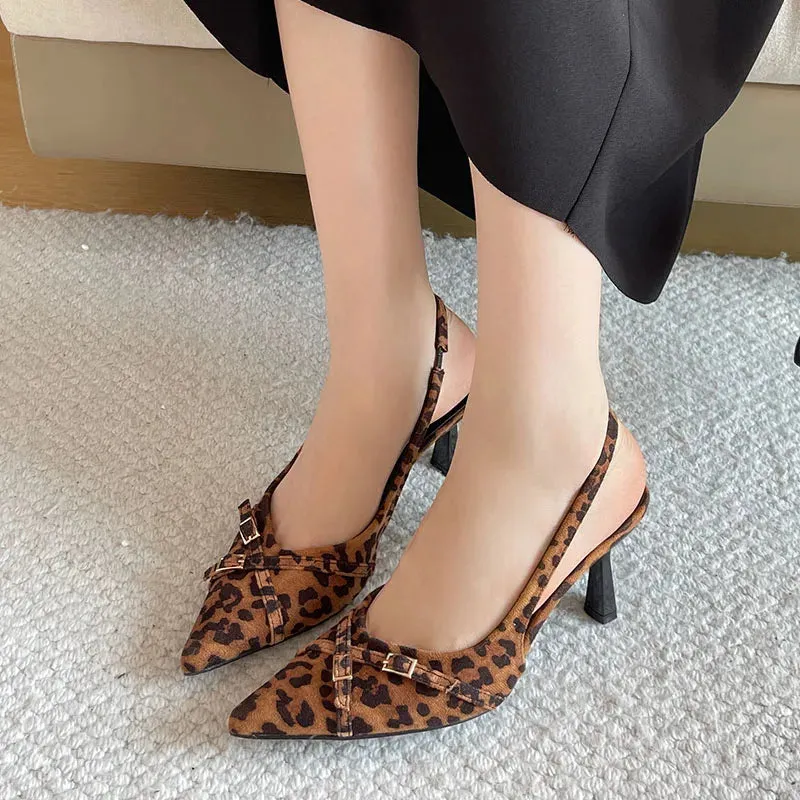 Elegant Women Thin Heels Pumps Shoes Female Slides Fashion Pointed Toe Ladies High Heels Sandals Shoes