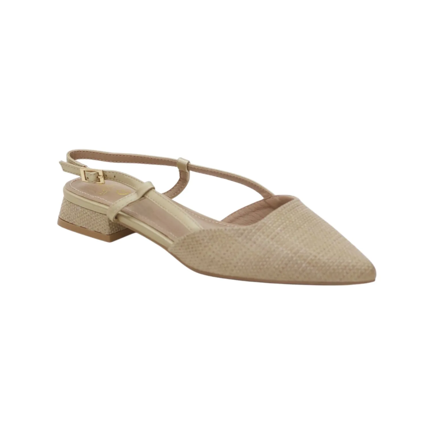 Elena pointy textured-fabric 2cm flat heel sling back pump