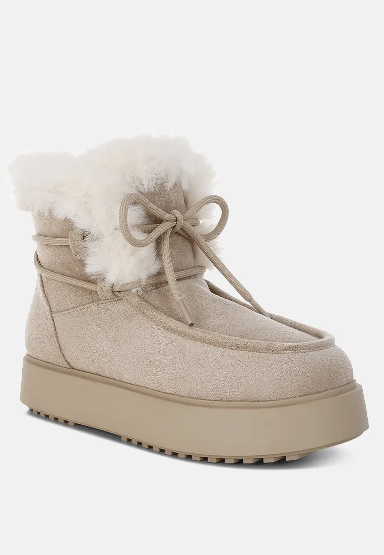 Faux Fur Collar Flatform Boots By RUW