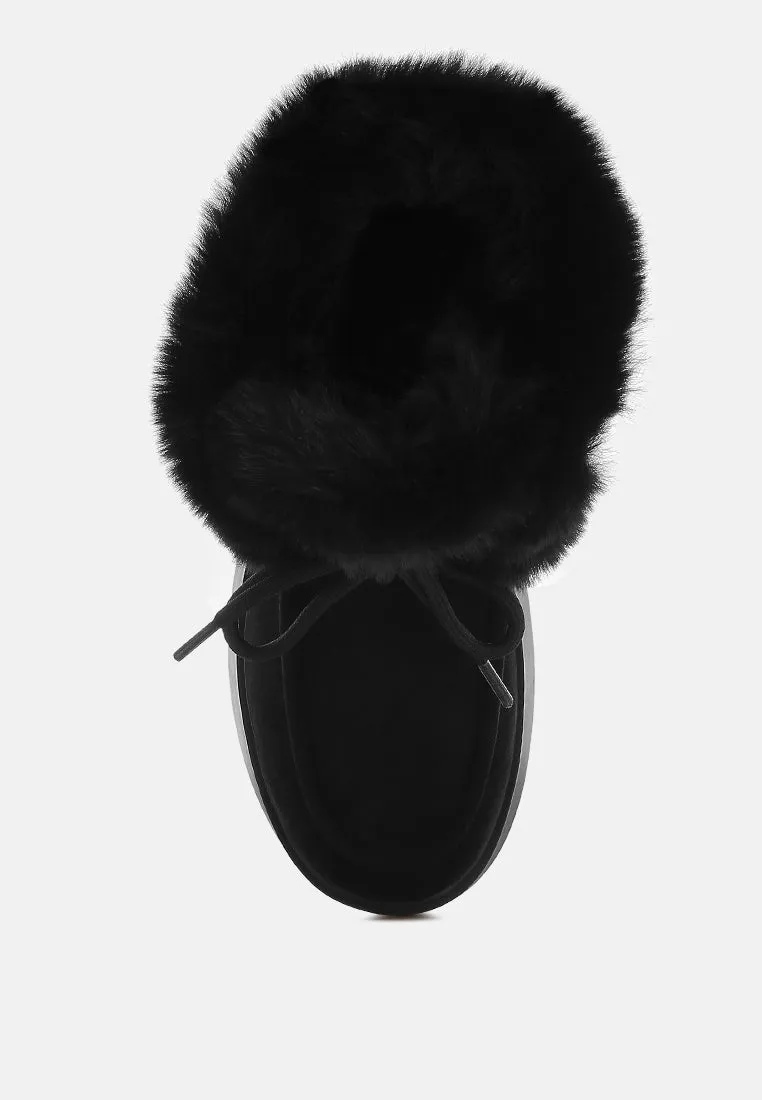 Faux Fur Collar Flatform Boots By RUW