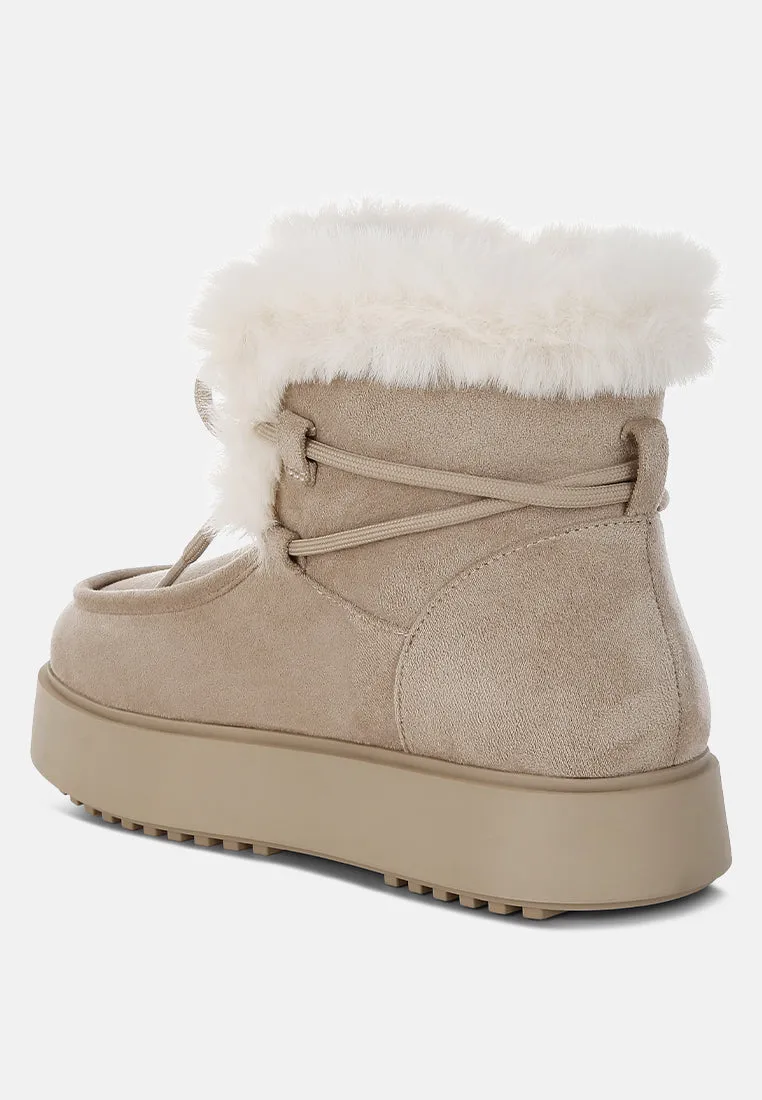 Faux Fur Collar Flatform Boots By RUW