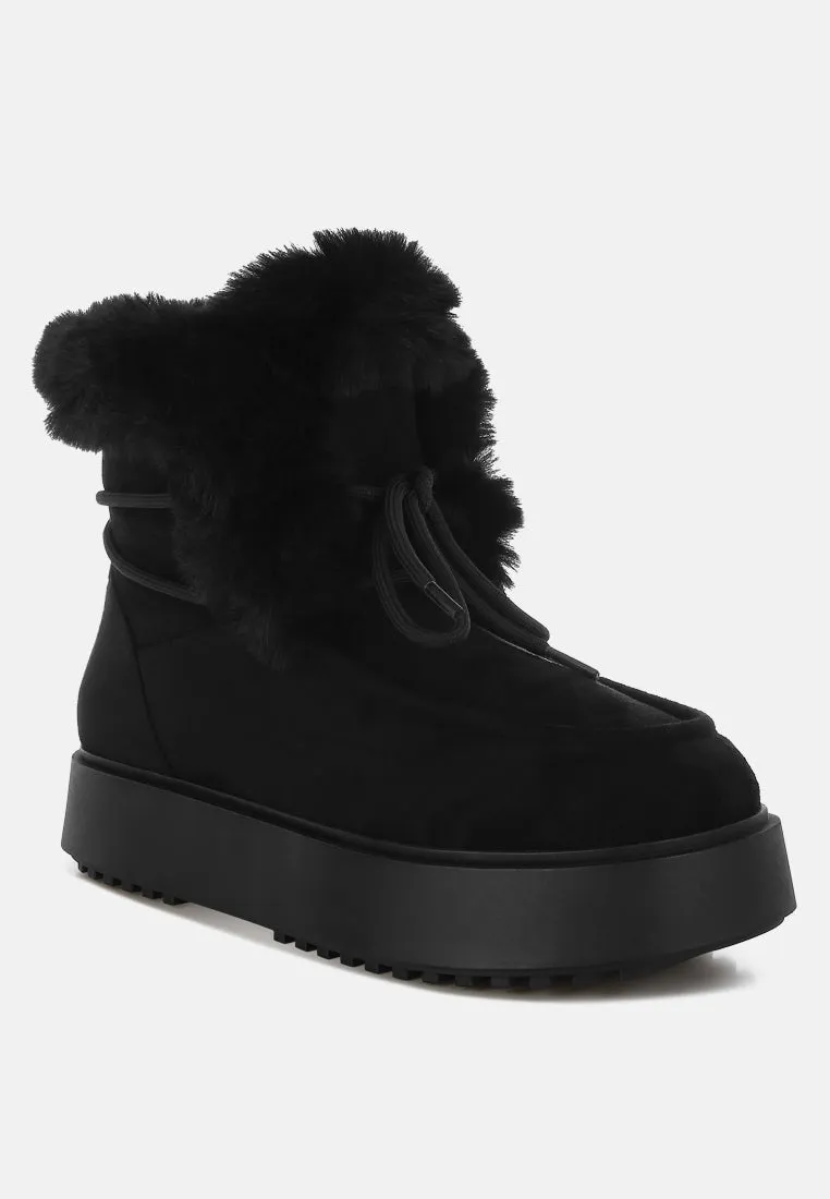 Faux Fur Collar Flatform Boots By RUW