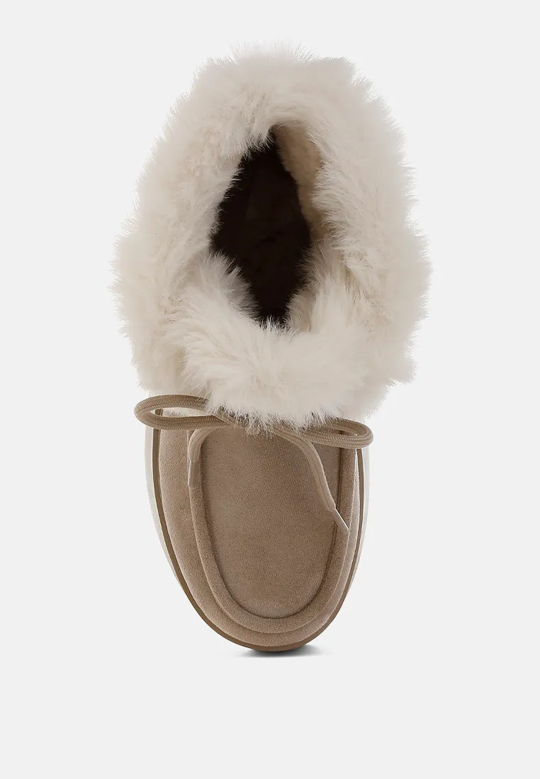 Faux Fur Collar Flatform Boots By RUW