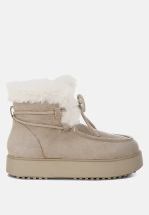 Faux Fur Collar Flatform Boots By RUW