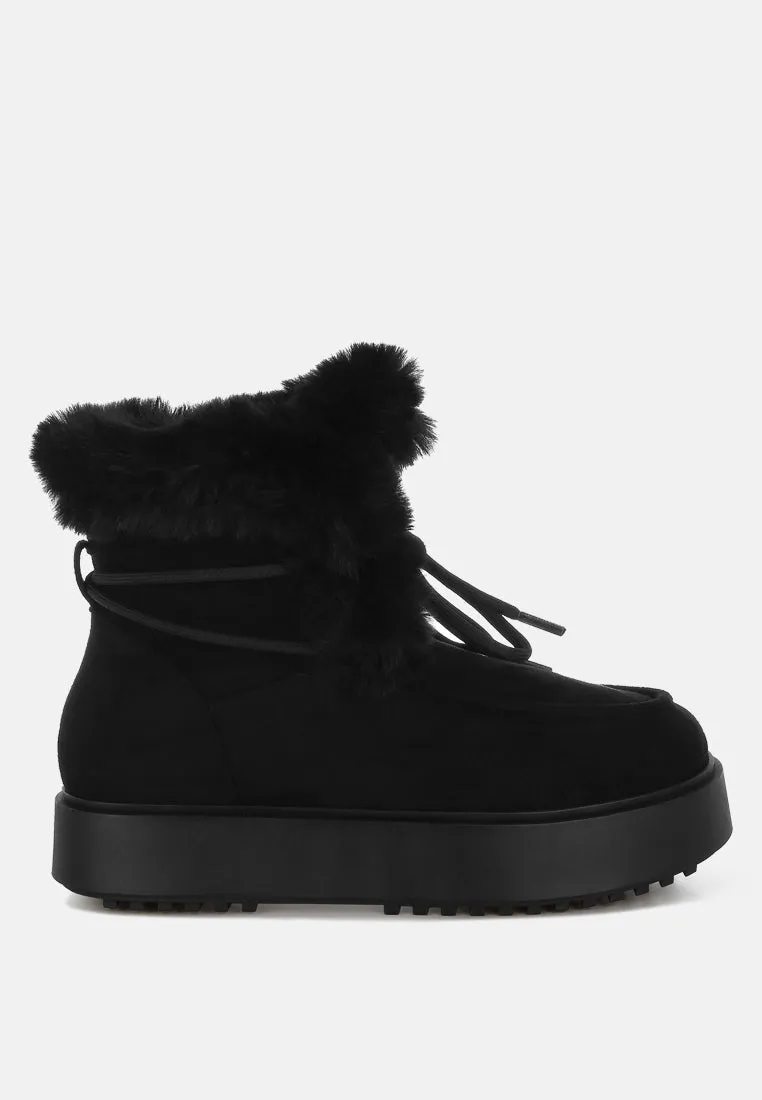 Faux Fur Collar Flatform Boots By RUW