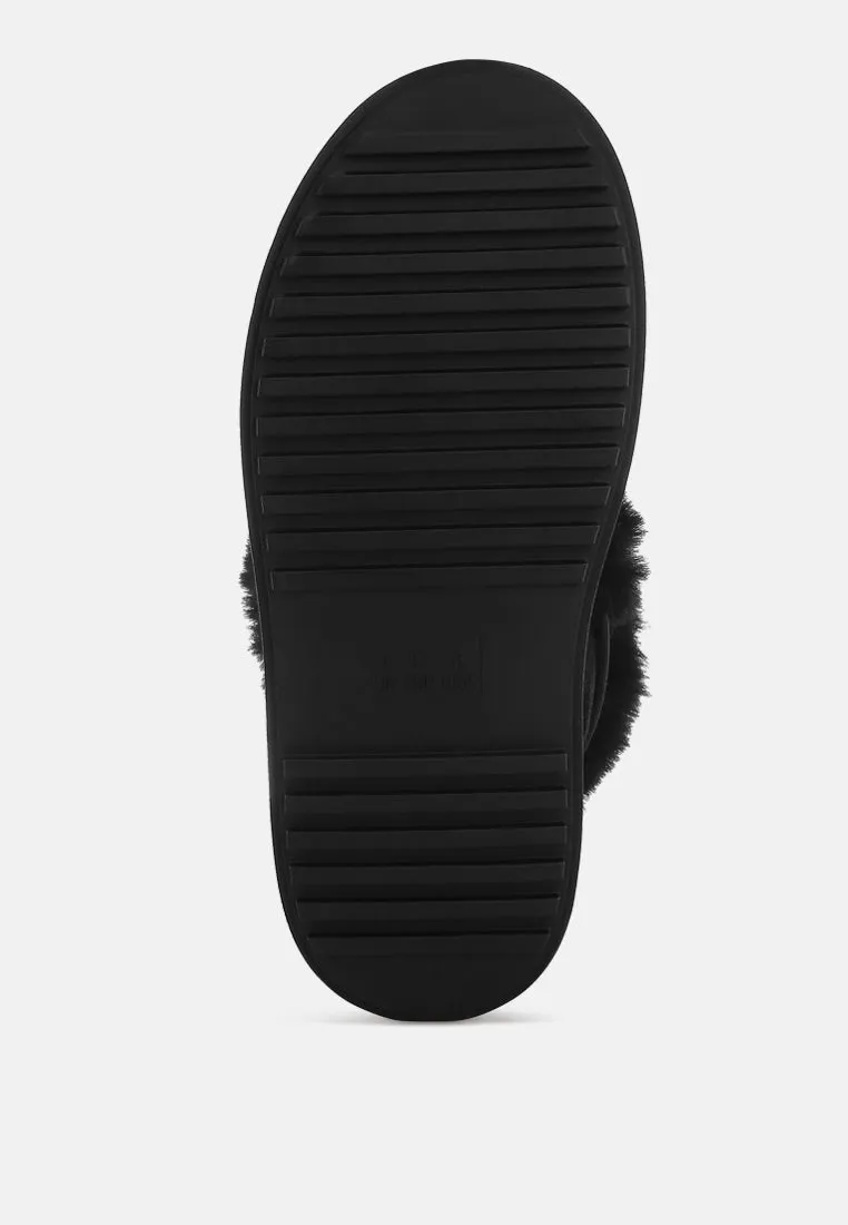 Faux Fur Collar Flatform Boots By RUW